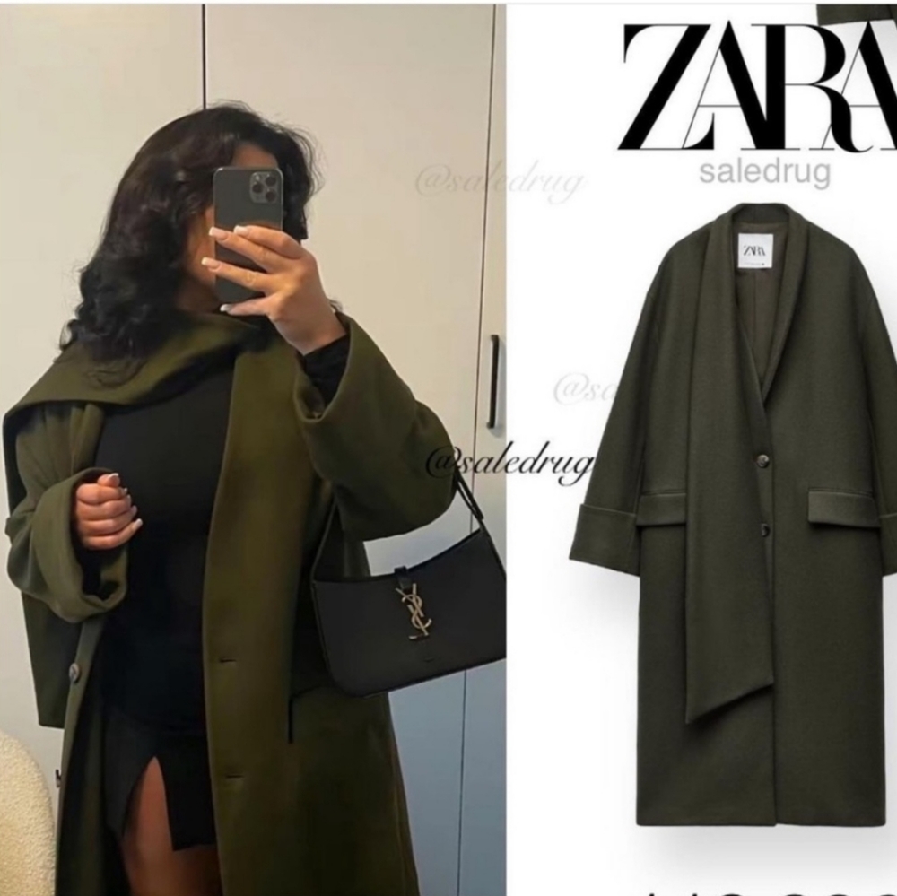 ZARA MANTECO WOOL SCARF COAT NWT